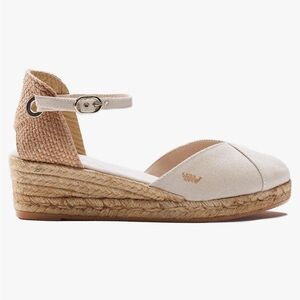 Viscata Pubol Espadrille Canvas Low Wedges with Ankle Strap, size 36.
